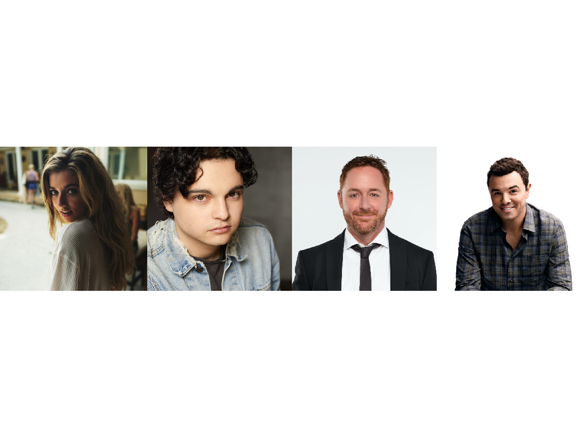 Giorgia Whigham, Max Burkholder, Scott Grimes, and Seth McFarlane Set